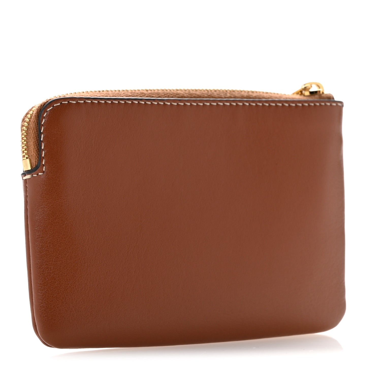 Smooth Calfskin Cuir Triomphe Coin and Card Pouch With Hook Tan
