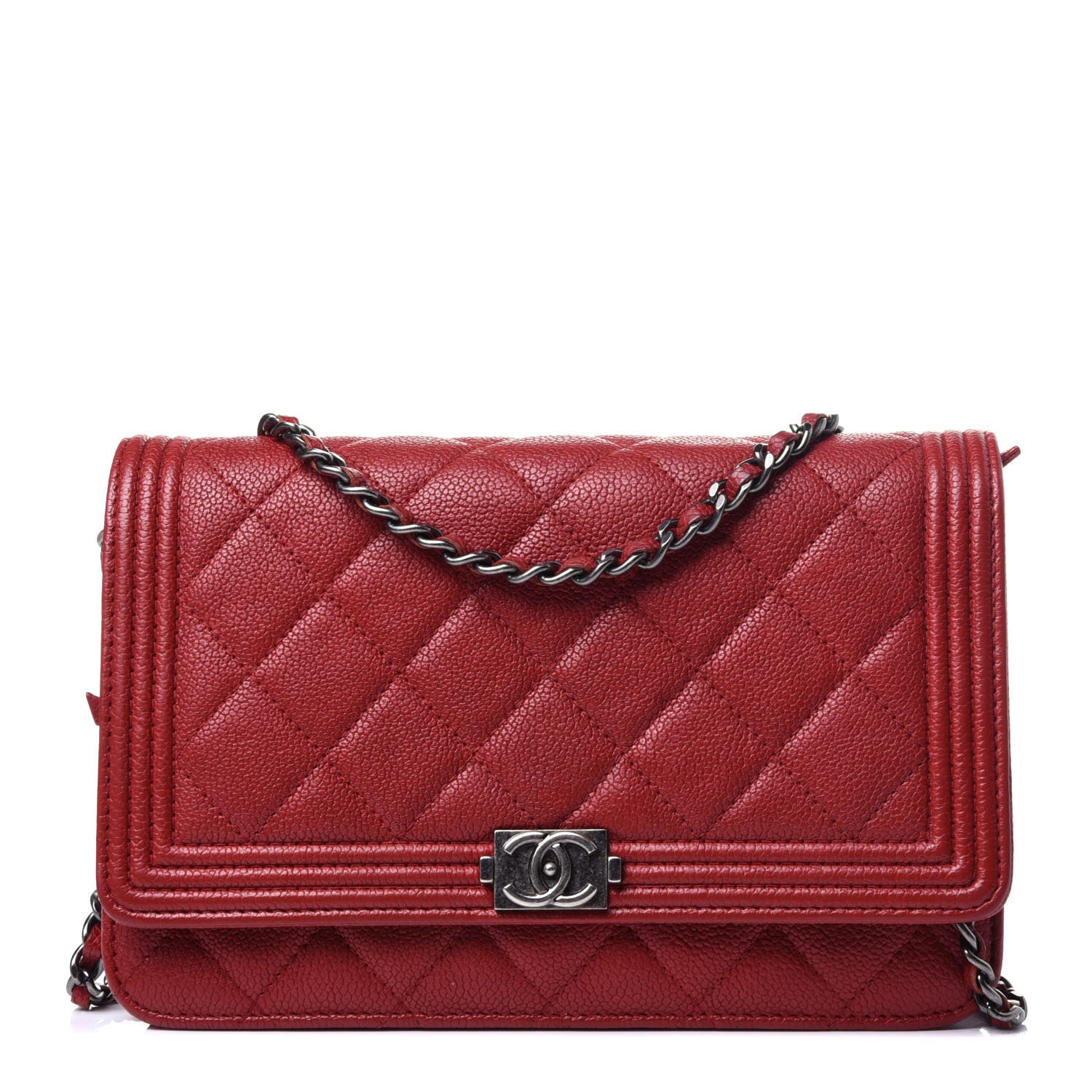 Chanel Caviar Quilted Boy Wallet On Chain WOC Red 1 of 11