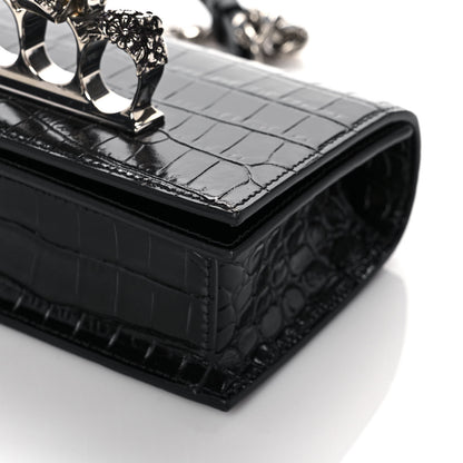 Alexander McQueen Shiny Crocodile Embossed Jeweled Satchel Black 8 of 9