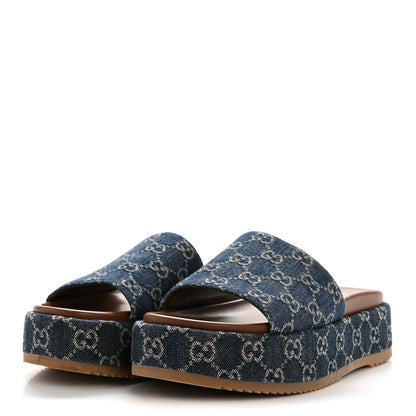 Gucci New Denim GG Monogram Angelina Platform 55mm Slide Sandals 41 Blue Tea 4 of 9