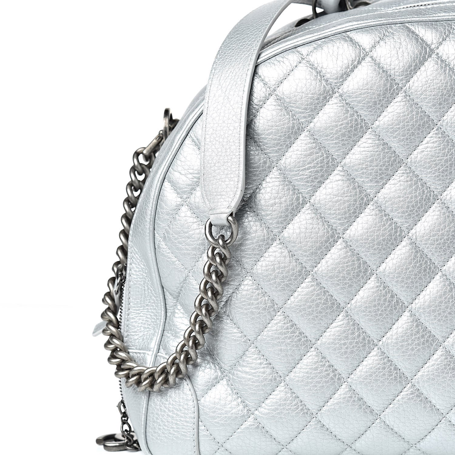 Chanel Metallic Calfskin Quilted Large Airlines Round Trip Bowling Bag Silver 9 of 14