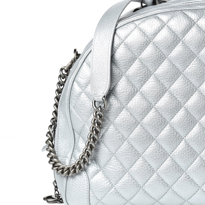 Chanel Metallic Calfskin Quilted Large Airlines Round Trip Bowling Bag Silver 9 of 14