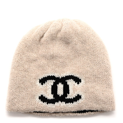 Chanel Wool Cashmere CC Beanie Hat Beige Black White 1 of 7