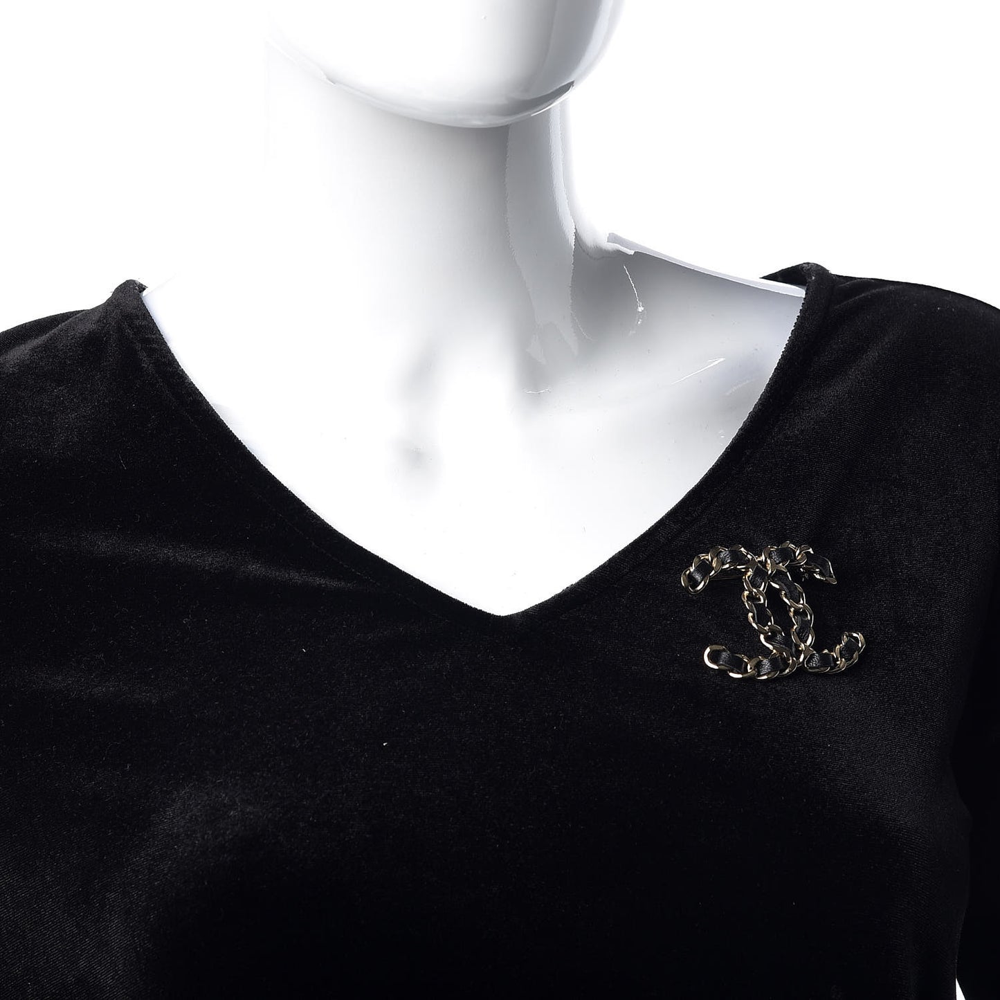 Lambskin Chain CC Brooch Black Gold