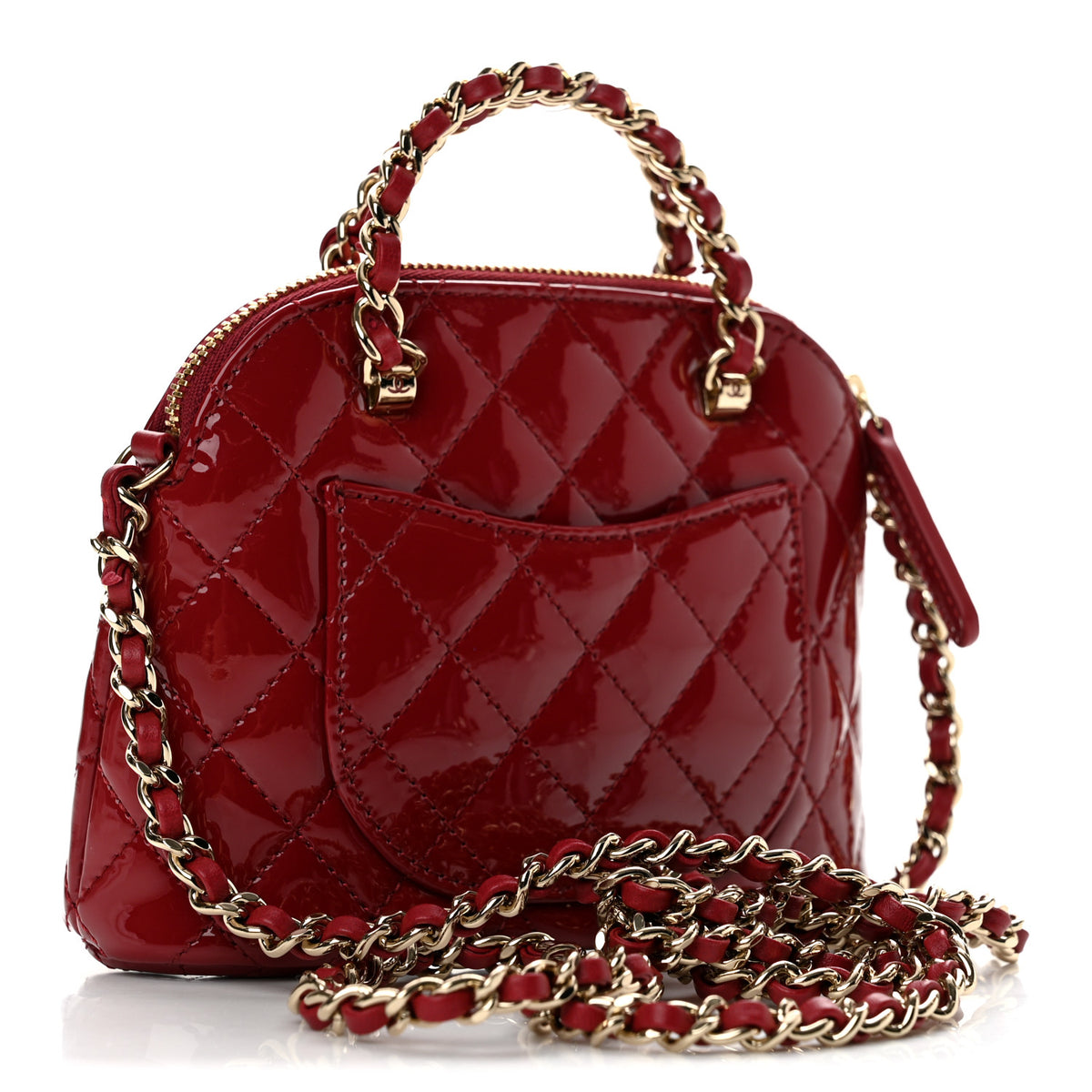 Patent Calfskin Quilted Shiny Coco Clutch With Chain Red