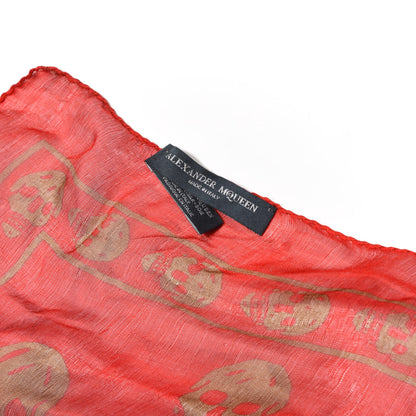 Alexander McQueen Silk Chiffon Skull Scarf Red Ivory 3 of 3