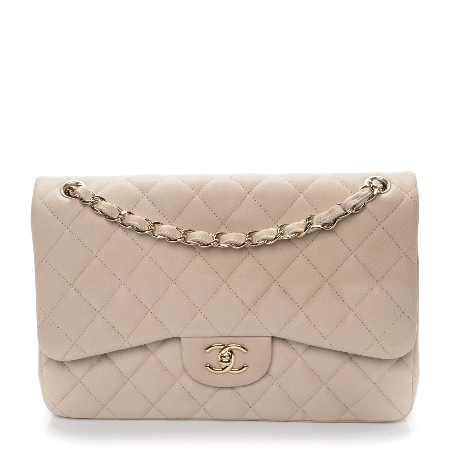 Iridescent Caviar Quilted Jumbo Double Beige