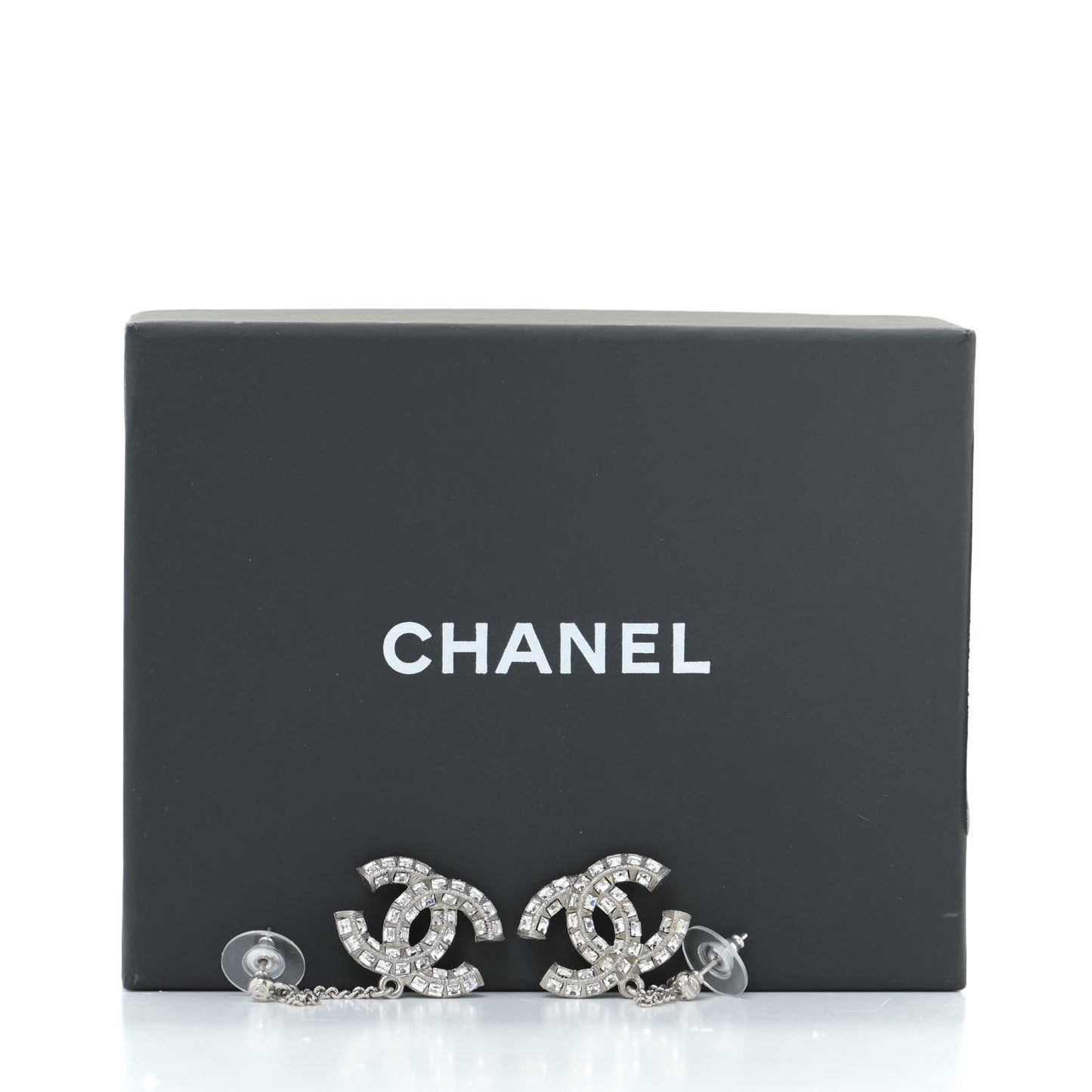 Baguette Crystal CC Drop Earrings Silver