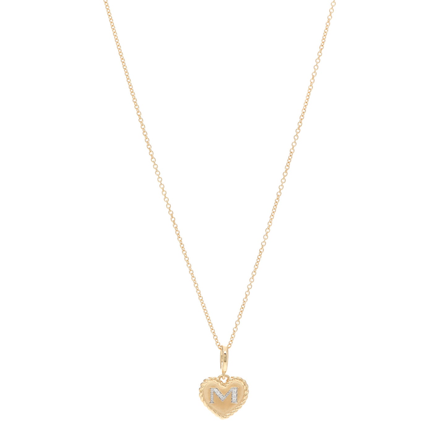 18K Yellow Gold Diamond Heart Initial M Charm Necklace