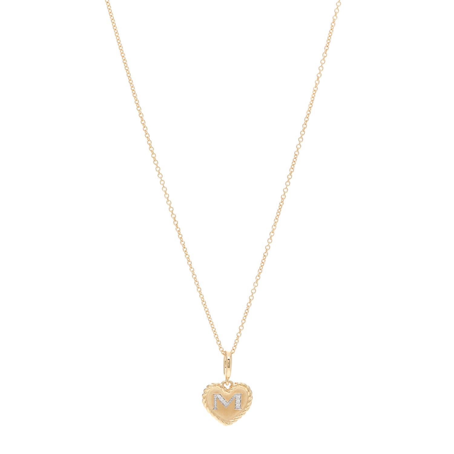 David Yurman 18K Yellow Gold Diamond Heart Initial M Charm Necklace 1 of 4
