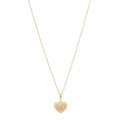 David Yurman 18K Yellow Gold Diamond Heart Initial M Charm Necklace 1 of 4
