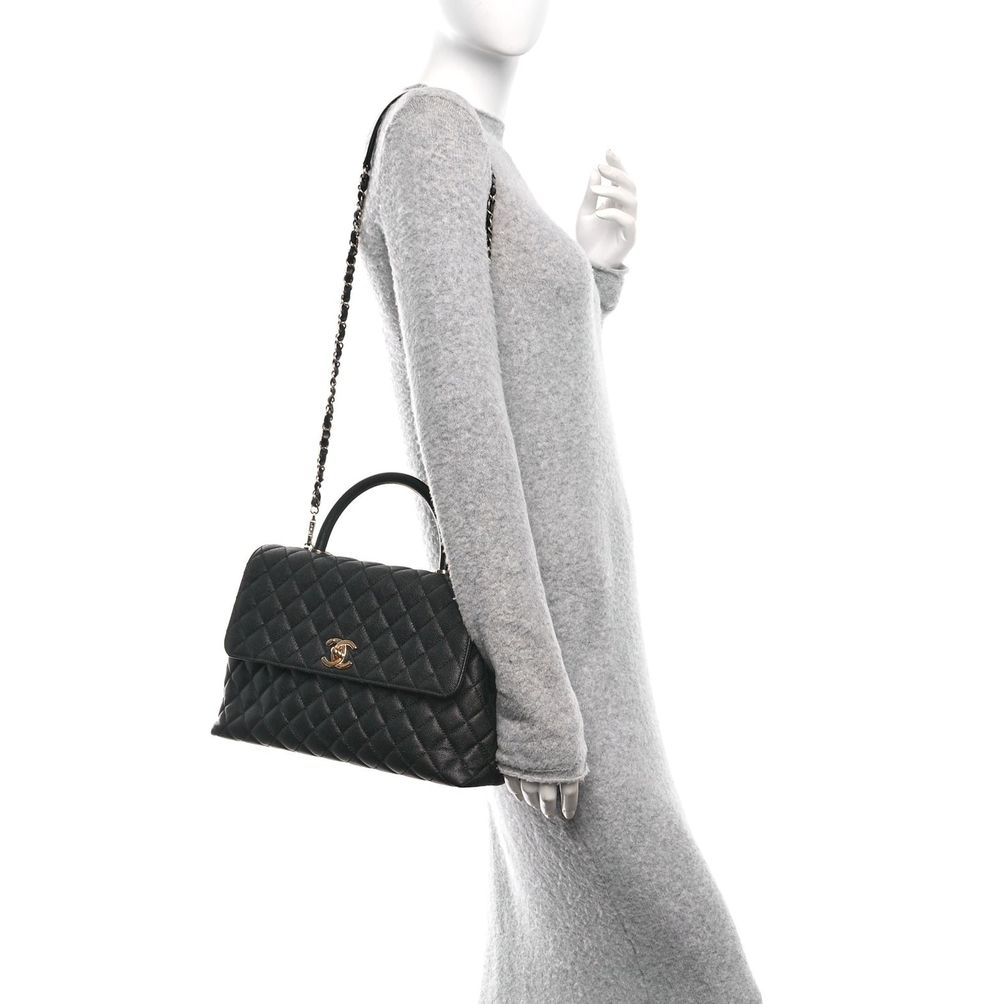 Caviar Quilted Medium Coco Handle Flap Black