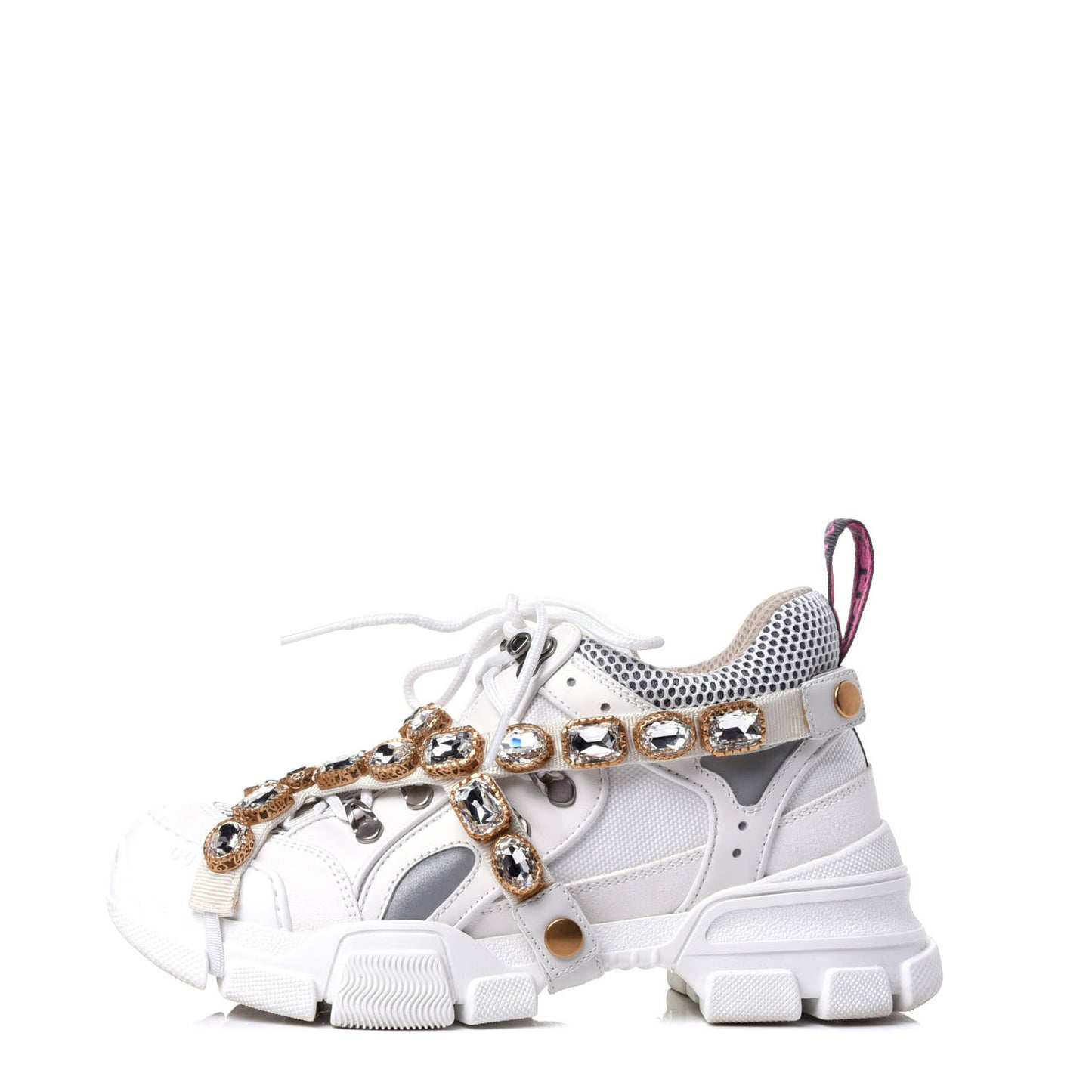 X SEGA Mesh Calfskin Suede Removable Crystals Womens Flashtrek Sneakers 38.5 Great White