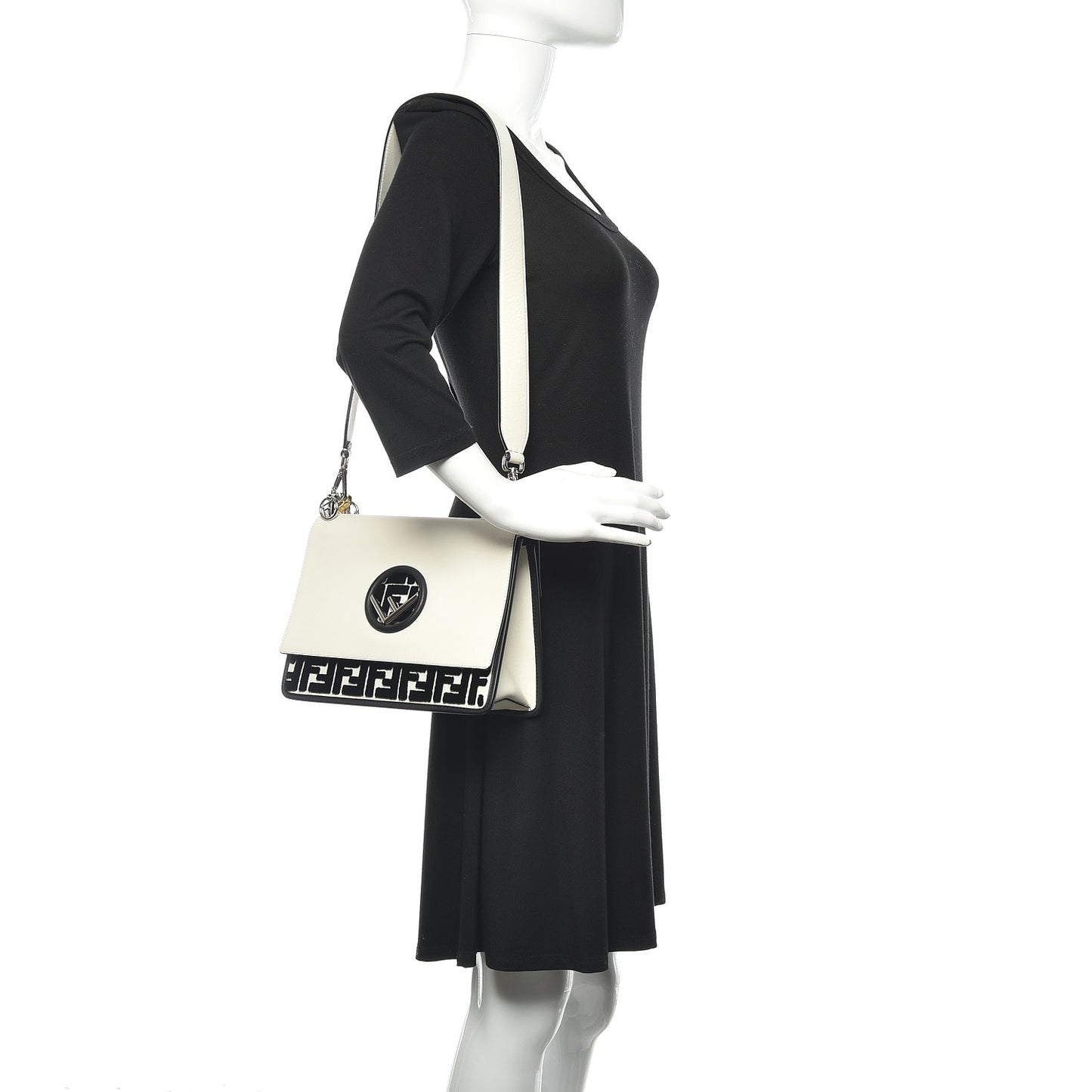 Vitello Century Velvet F is Fendi FF Embroidered Kan I Shoulder Bag White Black