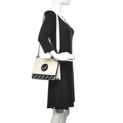 Fendi Vitello Century Velvet F is Fendi FF Embroidered Kan I Shoulder Bag White Black 2 of 13
