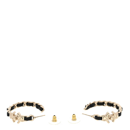 Chanel Lambskin CC Turnlock Chain Hoop Earrings Gold Black 3 of 5