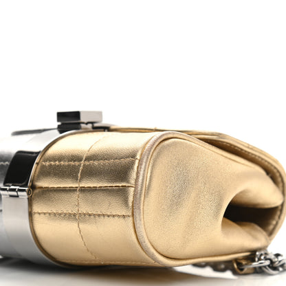 Chanel Metallic Lambskin Square Quilted Wristlet Clutch Gold Silver 11 of 12