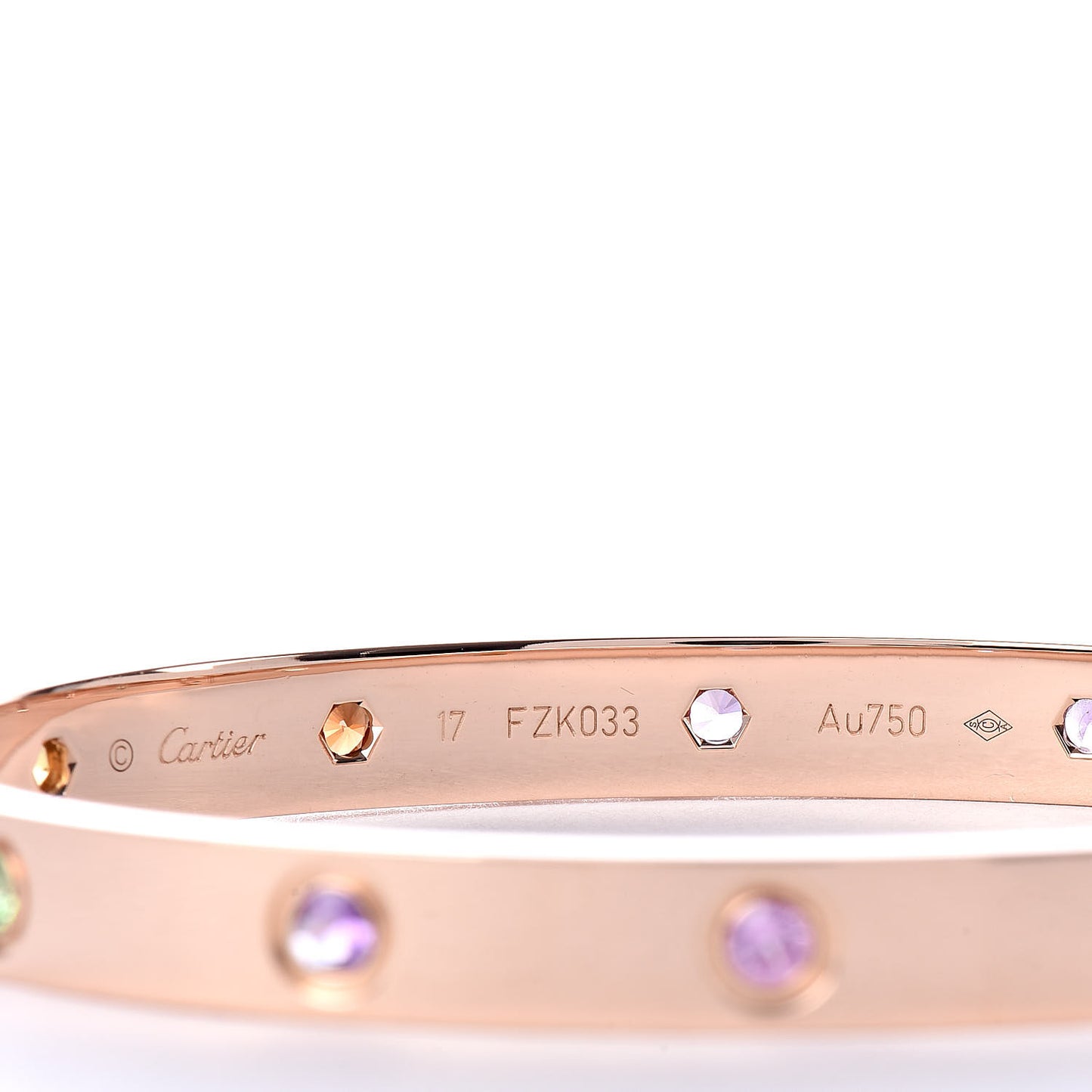 18K Pink Gold Sapphire Garnet Amethyst LOVE Bracelet 17