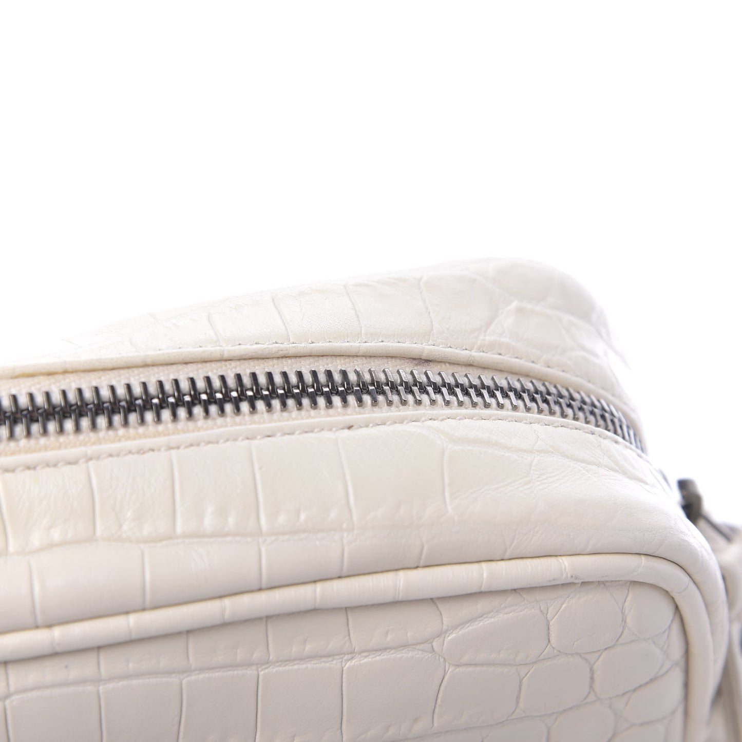 Calfskin Crocodile Embossed Monogram Lou Camera Bag White