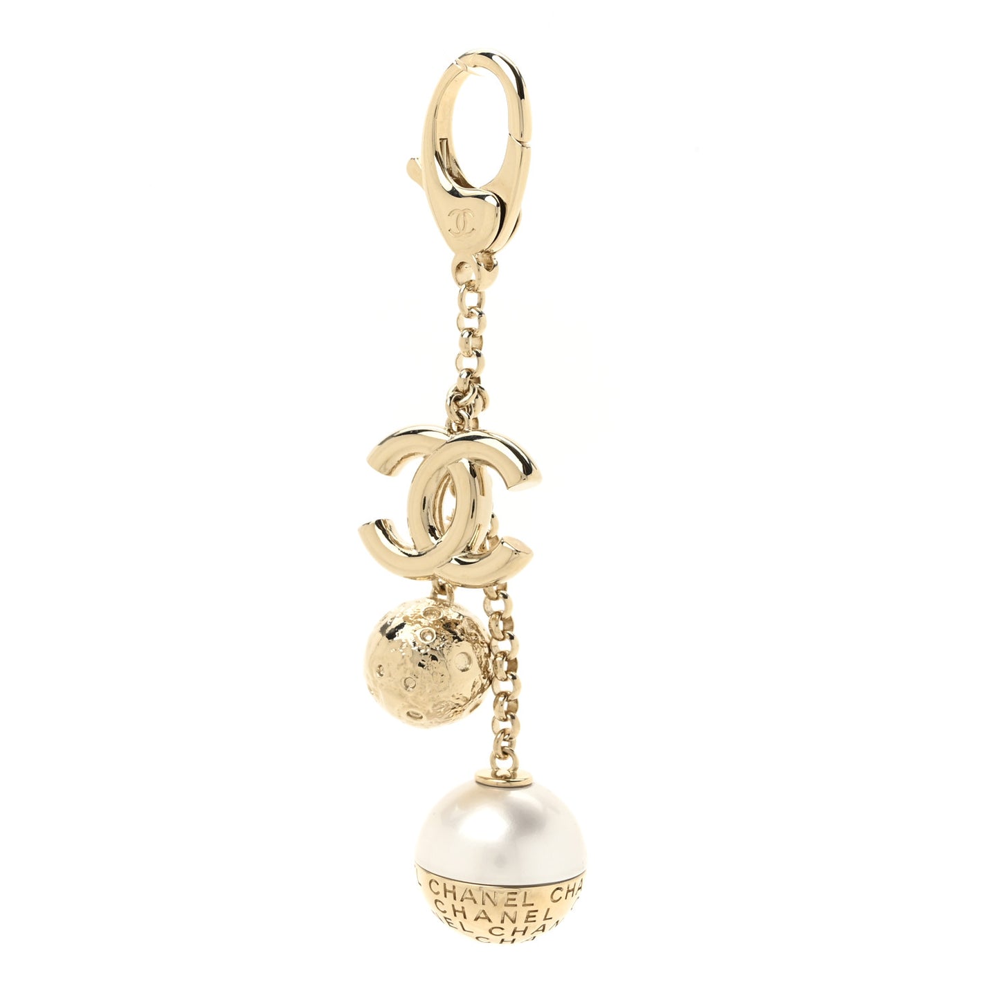 Metal Crystal Pearl Bag Charm Gold White