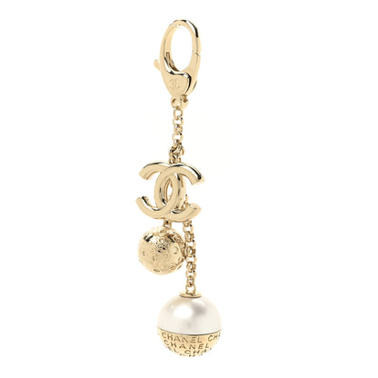Chanel Metal Crystal Pearl Bag Charm Gold White 1 of 4