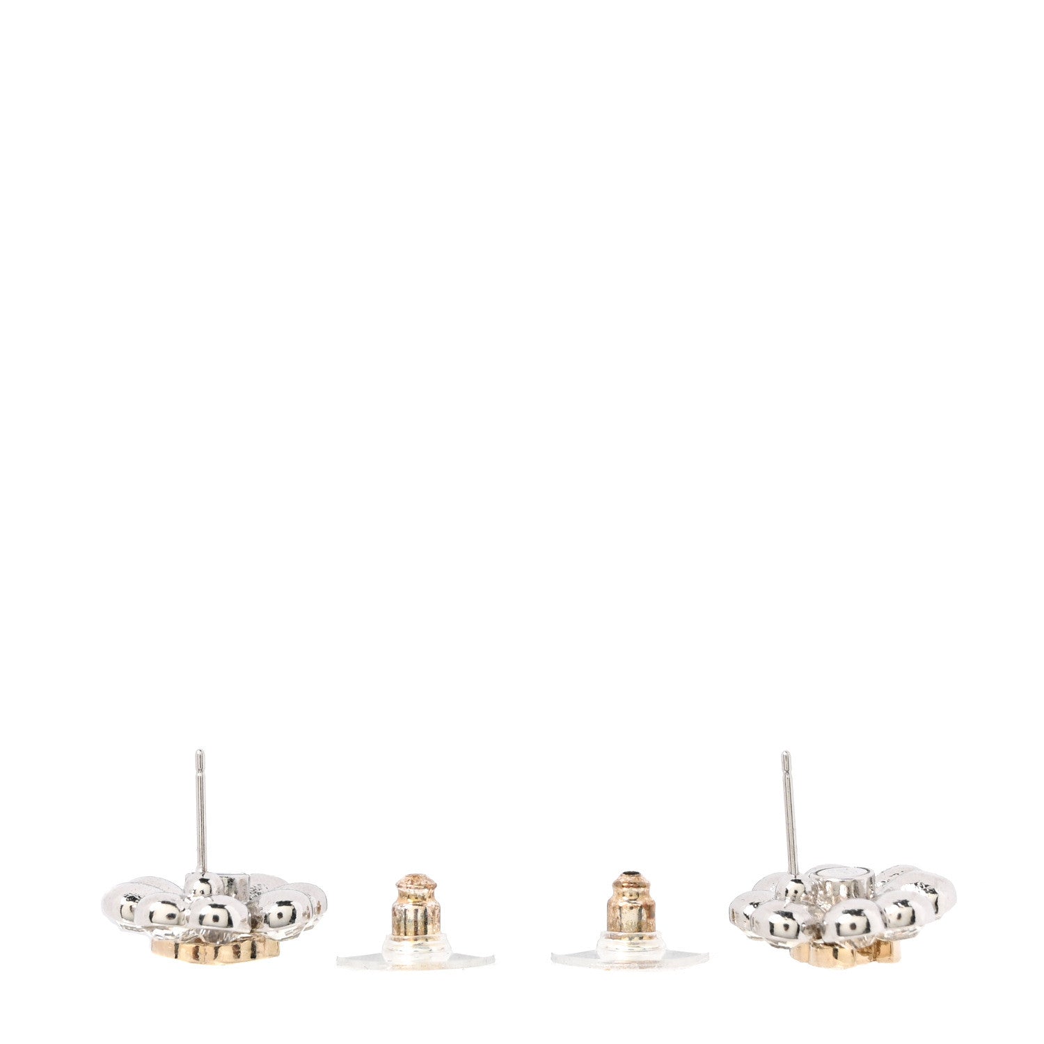 Chanel Metal Crystal CC Clover Heart Earrings Silver Gold 3 of 5