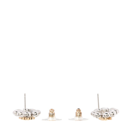 Chanel Metal Crystal CC Clover Heart Earrings Silver Gold 3 of 5
