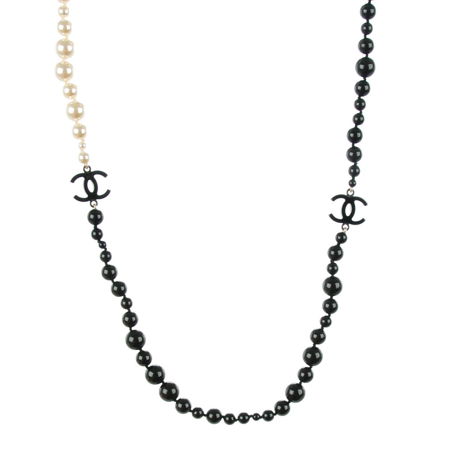 Chanel Pearl Ruthenium Beaded CC Long Necklace Black 1 of 4