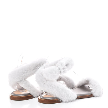 Valentino Garavani Mink Fur Ankle Wrap Flat Sandals 37.5 Grey 4 of 10