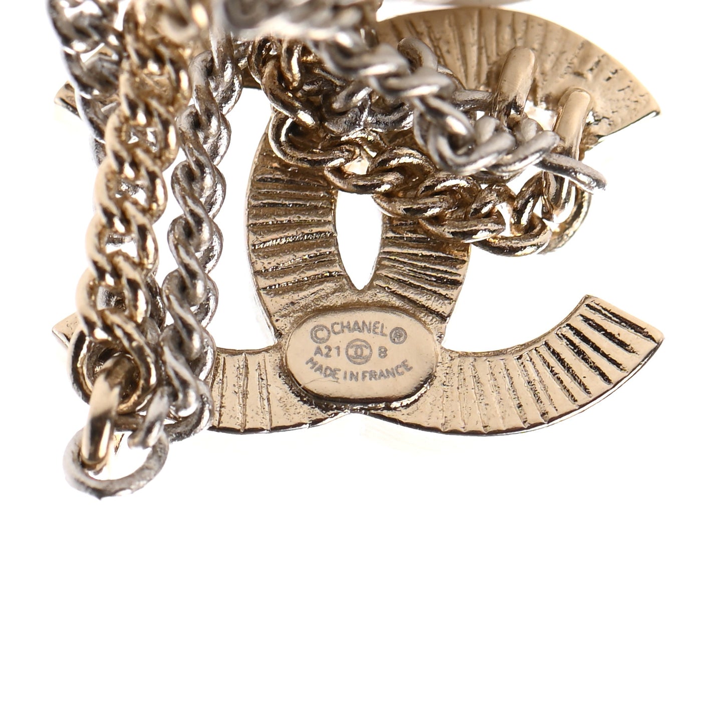 Crystal Chain CC Earrings Gold