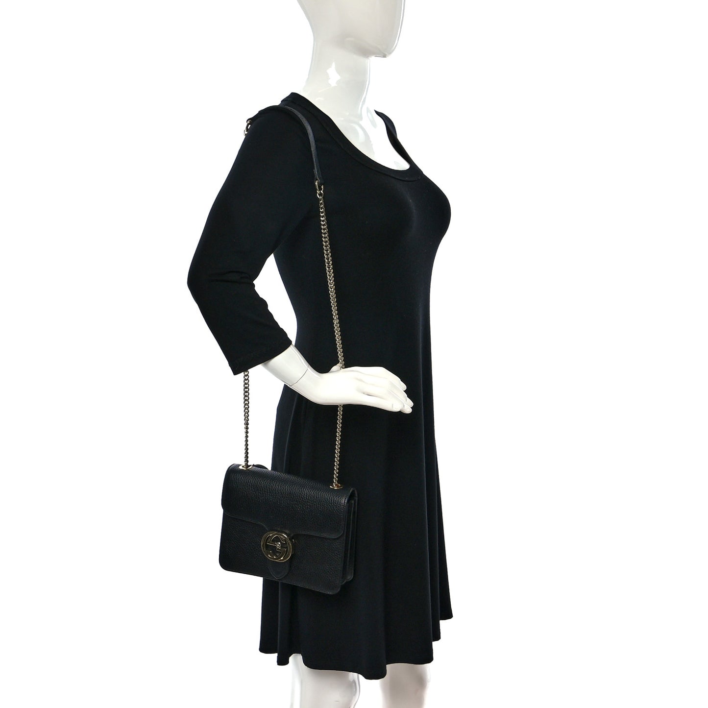 Dollar Calfskin Small Interlocking G Shoulder Bag Black
