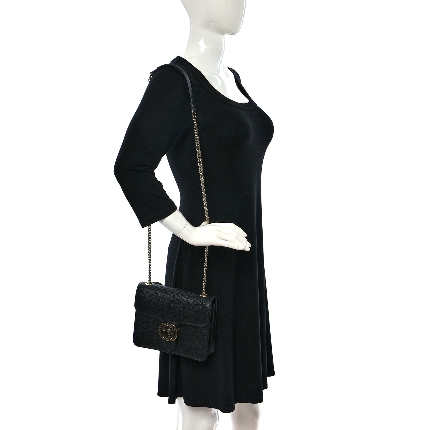 Gucci Dollar Calfskin Small Interlocking G Shoulder Bag Black 2 of 9