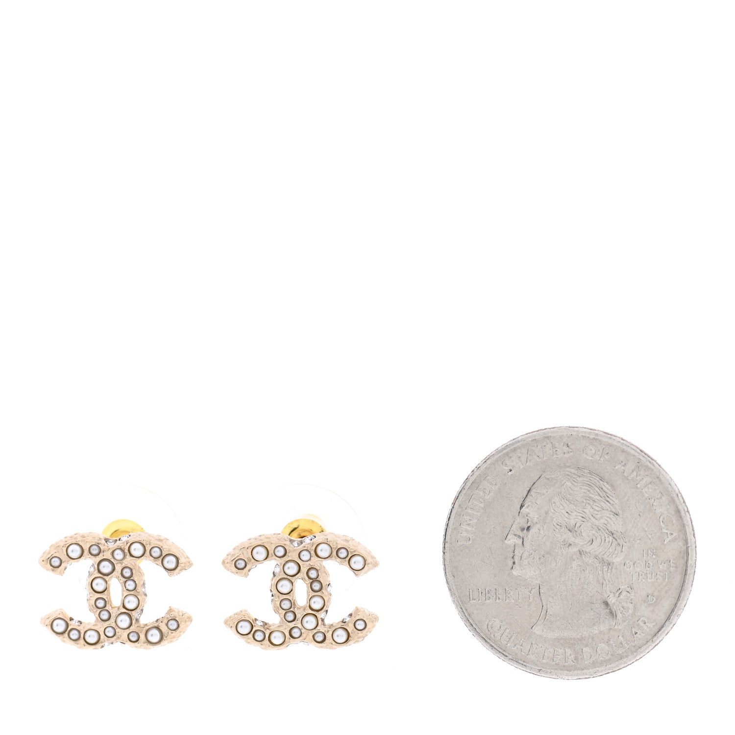 Chanel Pearl Crystal CC Earrings Light Gold 2 of 5