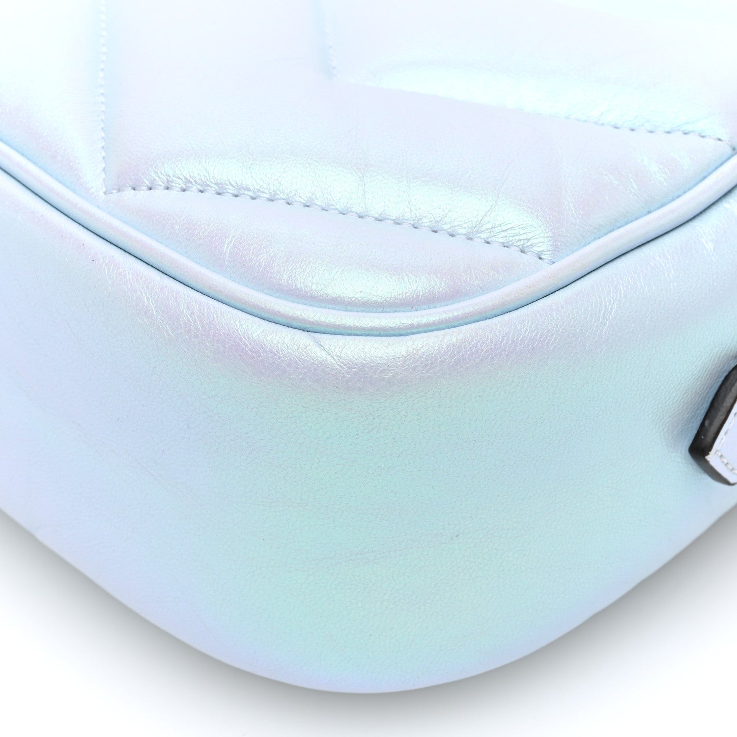 Gucci Iridescent Nappa Chevron Matelasse Small GG Marmont Chain Shoulder Bag Iridescent Snow Light Blue 9 of 9