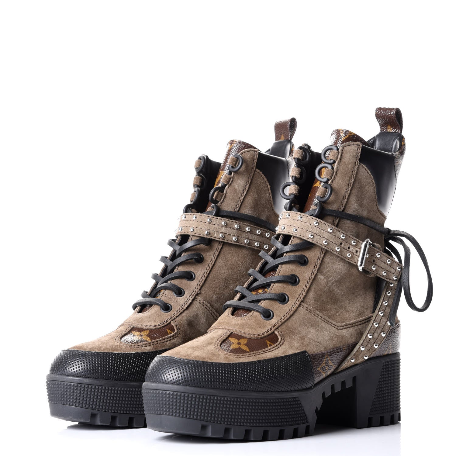 Louis Vuitton Suede Calfskin Monogram Laureate Platform Desert Boots 36.5 Kaki 2 of 9