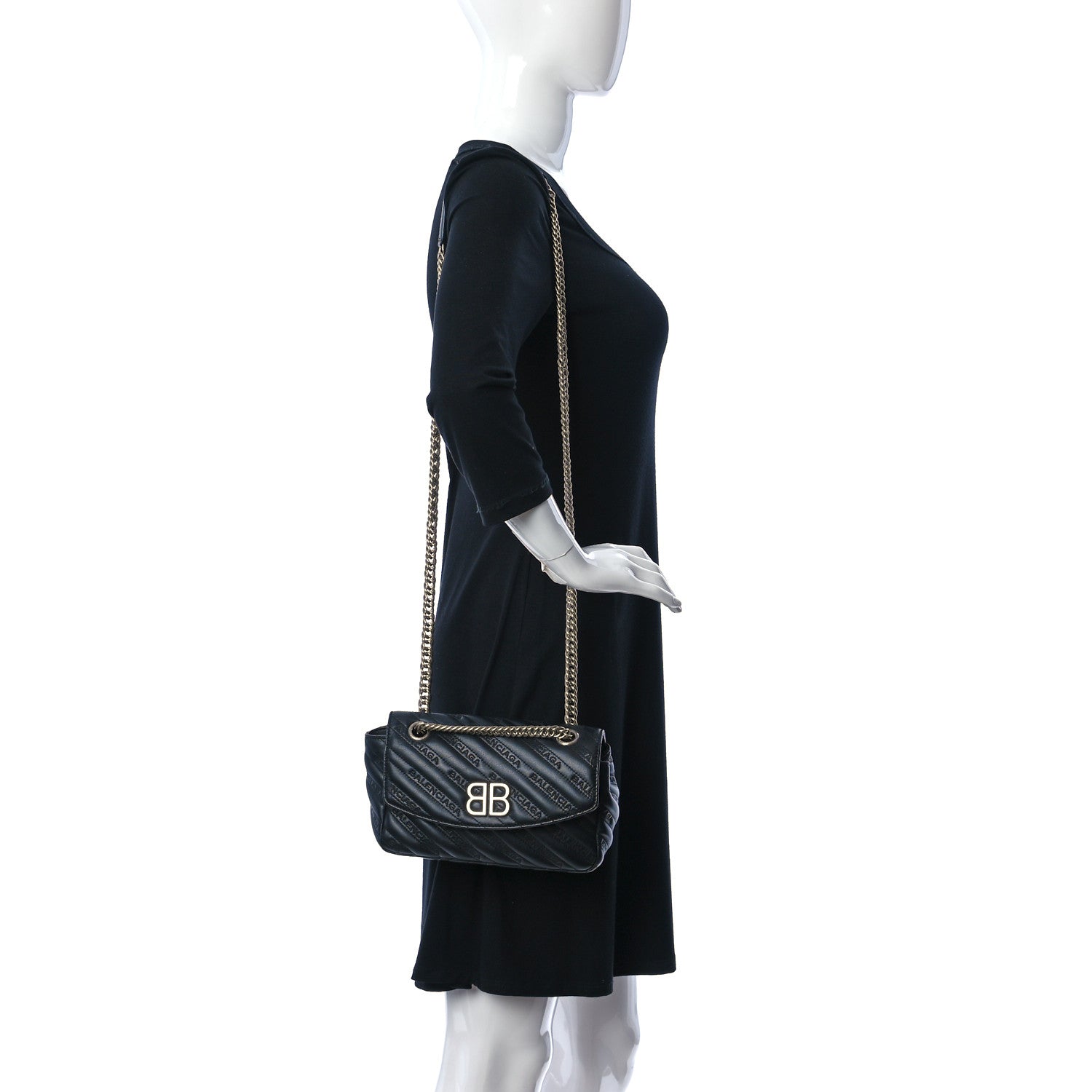Balenciaga Calfskin Logo Matelasse S BB Round Shoulder Bag Black 2 of 10