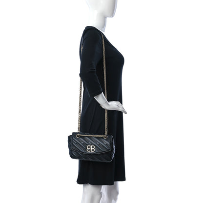 Balenciaga Calfskin Logo Matelasse S BB Round Shoulder Bag Black 2 of 10