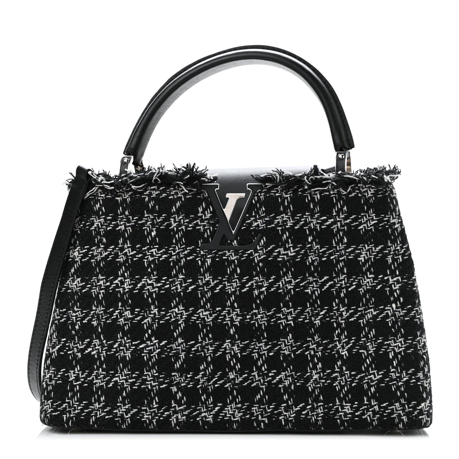 Louis Vuitton Tweed Calfskin Capucines MM Black White 1 of 9