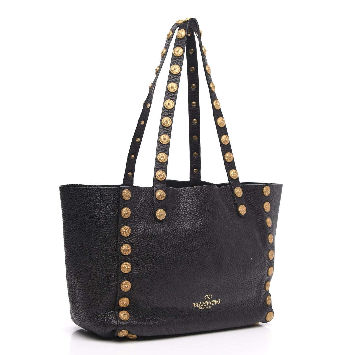 Pebble Calfskin Studded Zodiac Tote Black