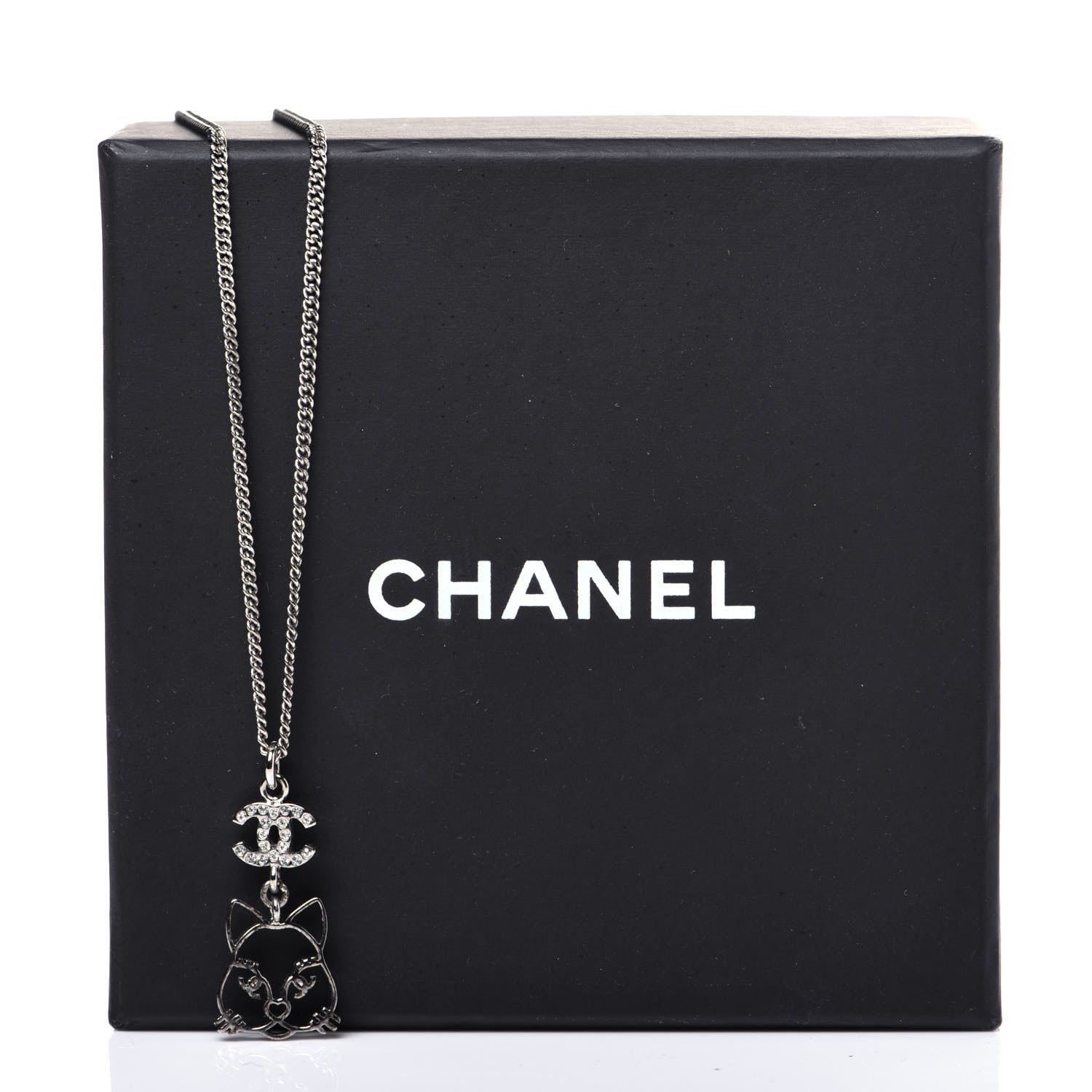 Chanel Crystal Emoji Choupette Cat Pendant Necklace Silver 8 of 8