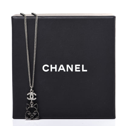Chanel Crystal Emoji Choupette Cat Pendant Necklace Silver 8 of 8
