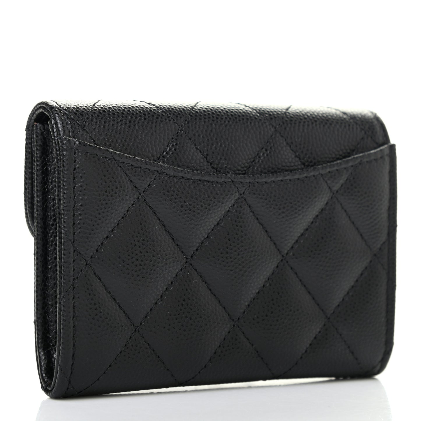 Caviar Quilted Flap Card Holder Wallet Black