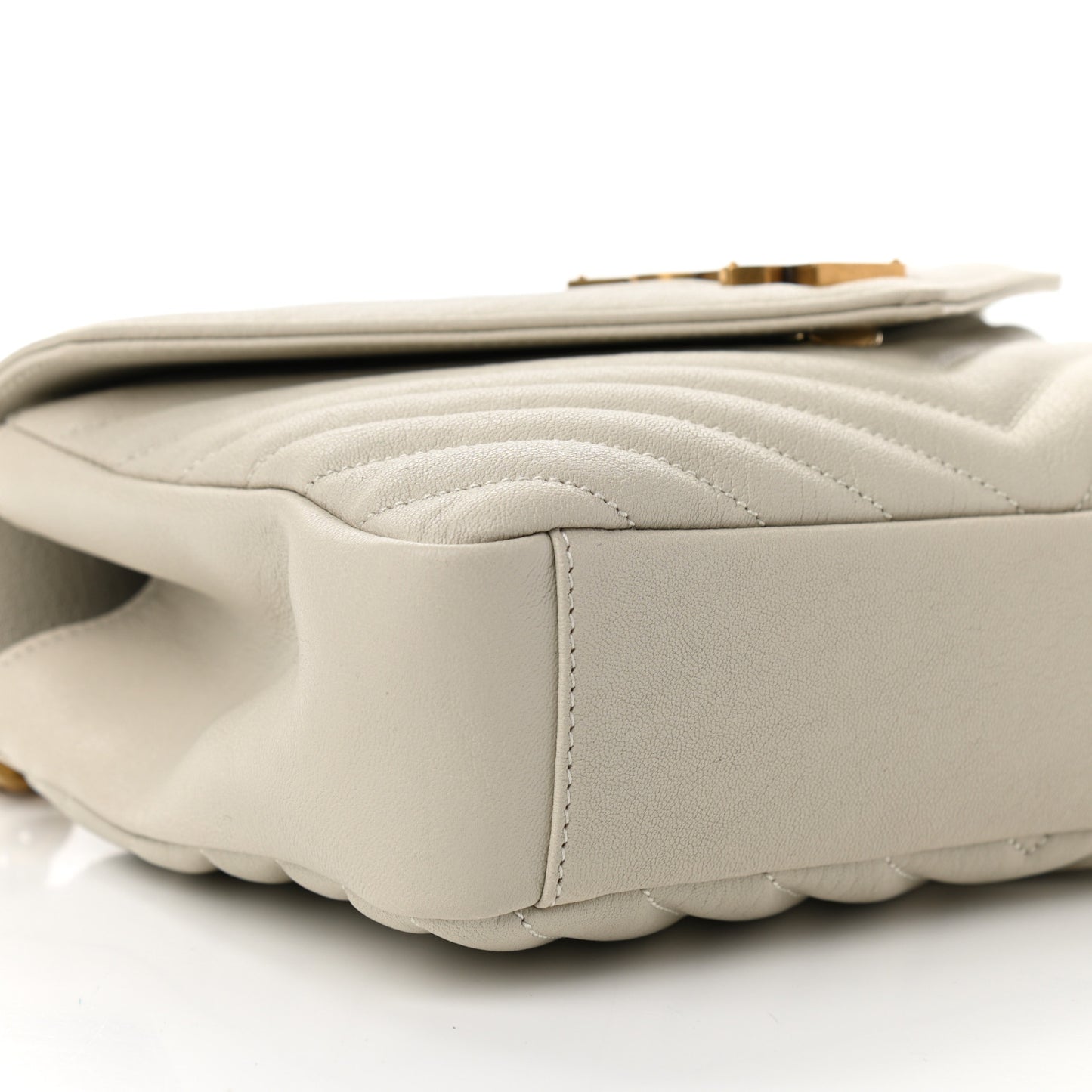 Sheepskin Matelasse Chevron Monogram Medium College Bag Crema Soft