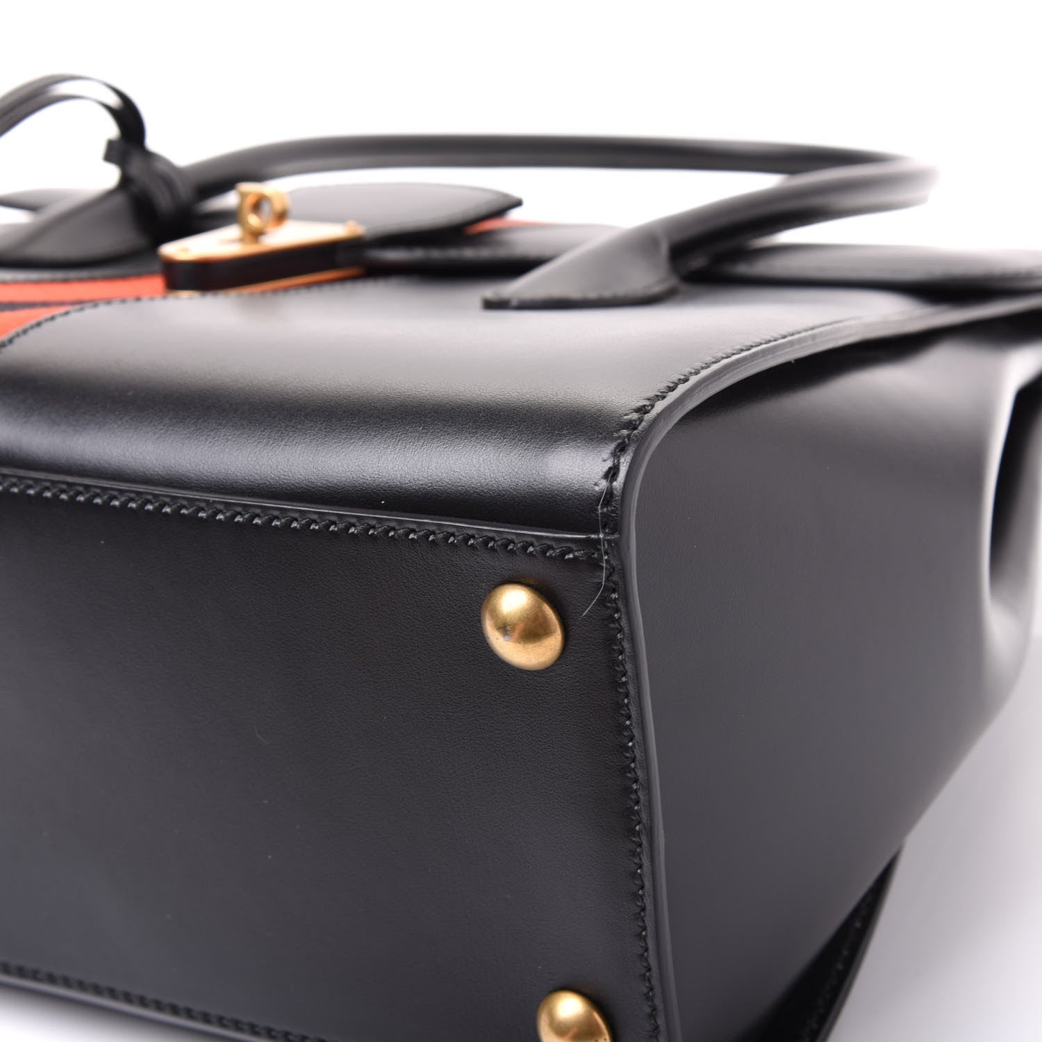 Gucci Plutone Calfskin Web Medium Turn Lock Top Handle Duffle Bag Black 6 of 11