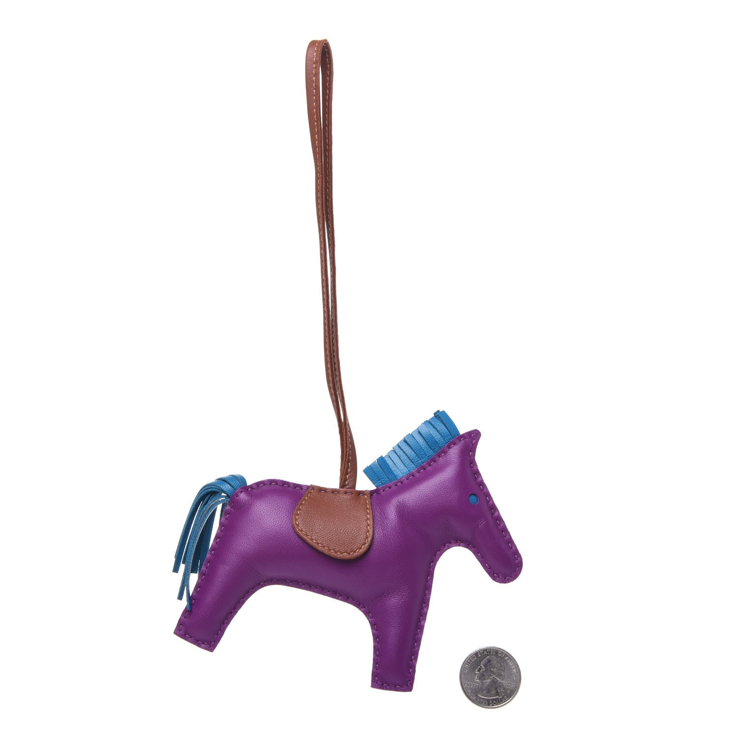 Hermes Milo Lambskin Grigri Rodeo Horse Bag Charm MM Anemone Bleu Izmir Fauve 2 of 4