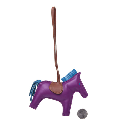 Hermes Milo Lambskin Grigri Rodeo Horse Bag Charm MM Anemone Bleu Izmir Fauve 2 of 4