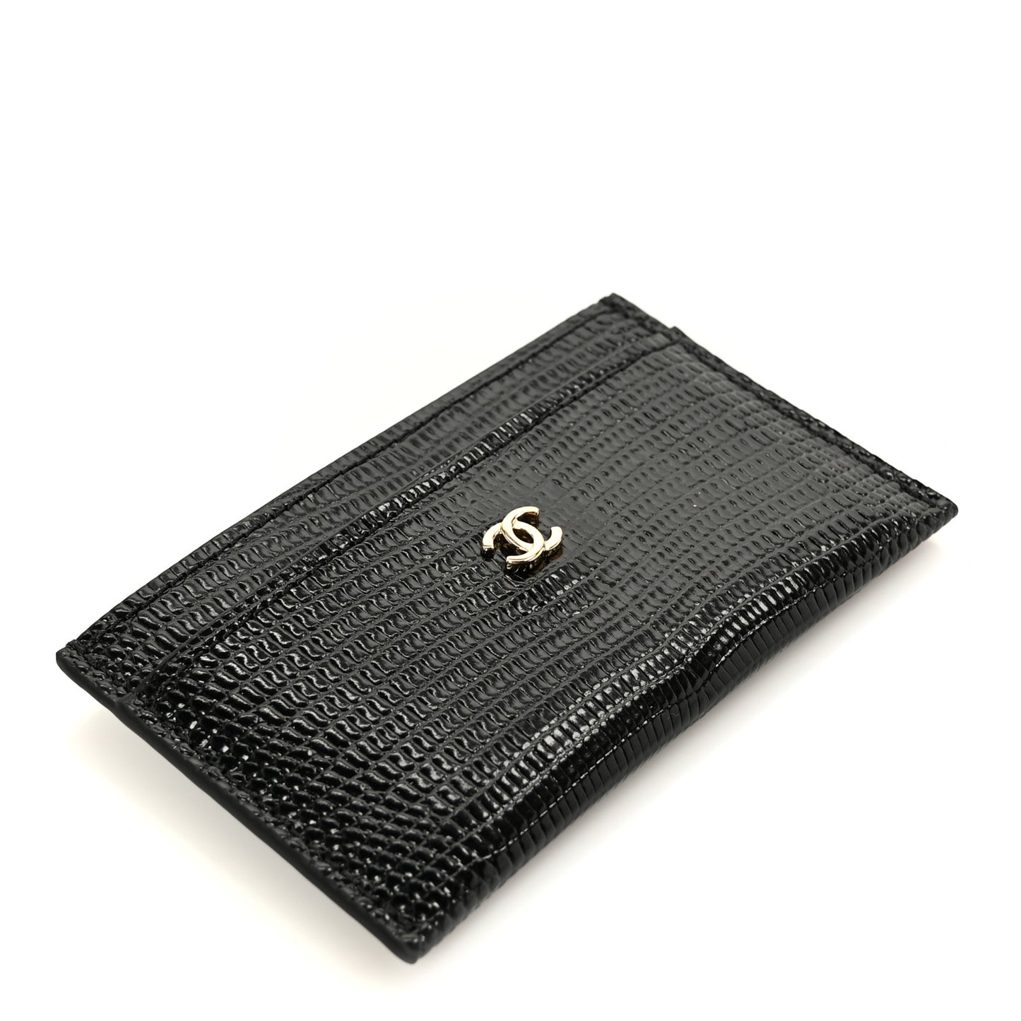 Calfskin Lizard Embossed Card Holder Black
