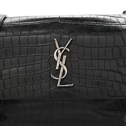 Saint Laurent Calfskin Crocodile Embossed Medium West Hollywood Monogram Fold-Over Black 14 of 23