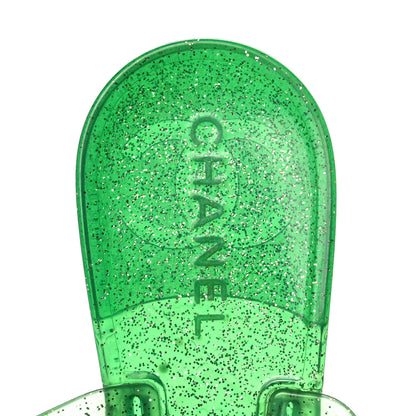 Chanel Jelly Camellia Glitter Thong Sandals 39 Green 7 of 7