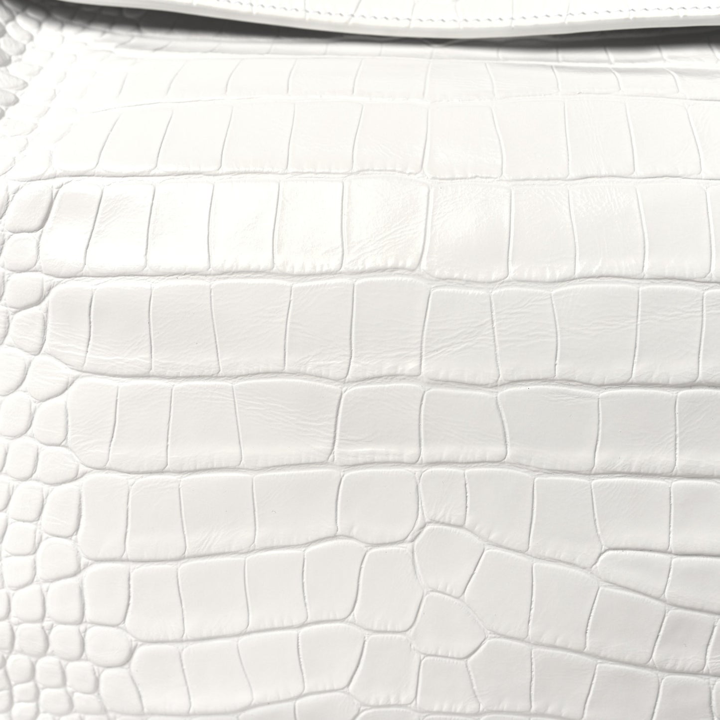 Shiny Calfskin Crocodile Embossed Large Rodeo Top Handle Handbag White